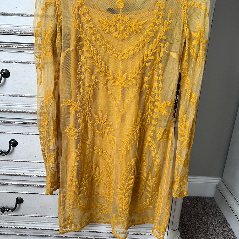 H&M Yellow Sheath Dress with Bishop Sleeves